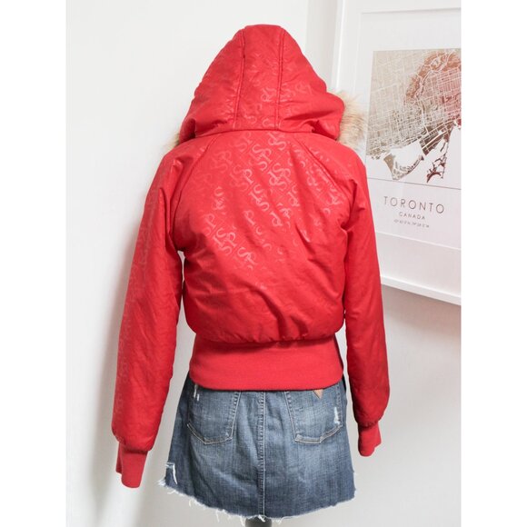 SOUTHPOLE Red Bomber Jacket w/ Fur Trim Y2k - Picture 3 of 8
